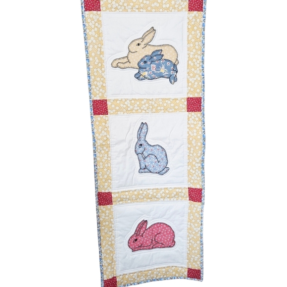 Handmade Other - handmade quilted wall hanging table runner Easter rabbits farm